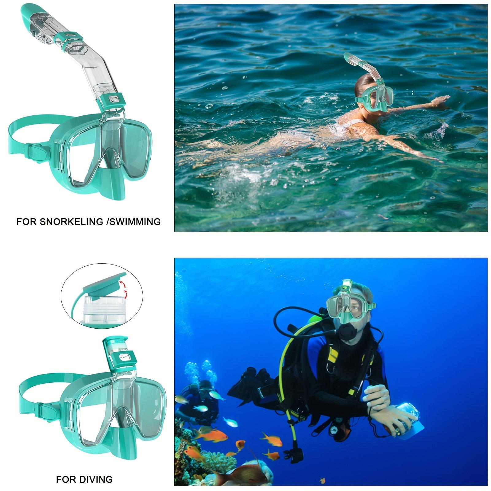 Panorámica 180 ° Máscara de snorkel: gafas de buceo de media cara antifugas y antivaho para snorkel
