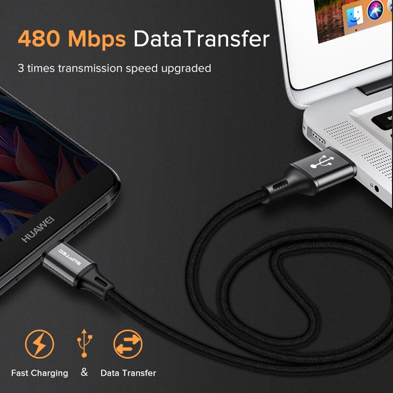 Suptec usb-kabel type c voor huawei  p20 lite  p30 snellaadkabel type c telefoonoplader voor samsung  s9 xiaomi redmi note 7