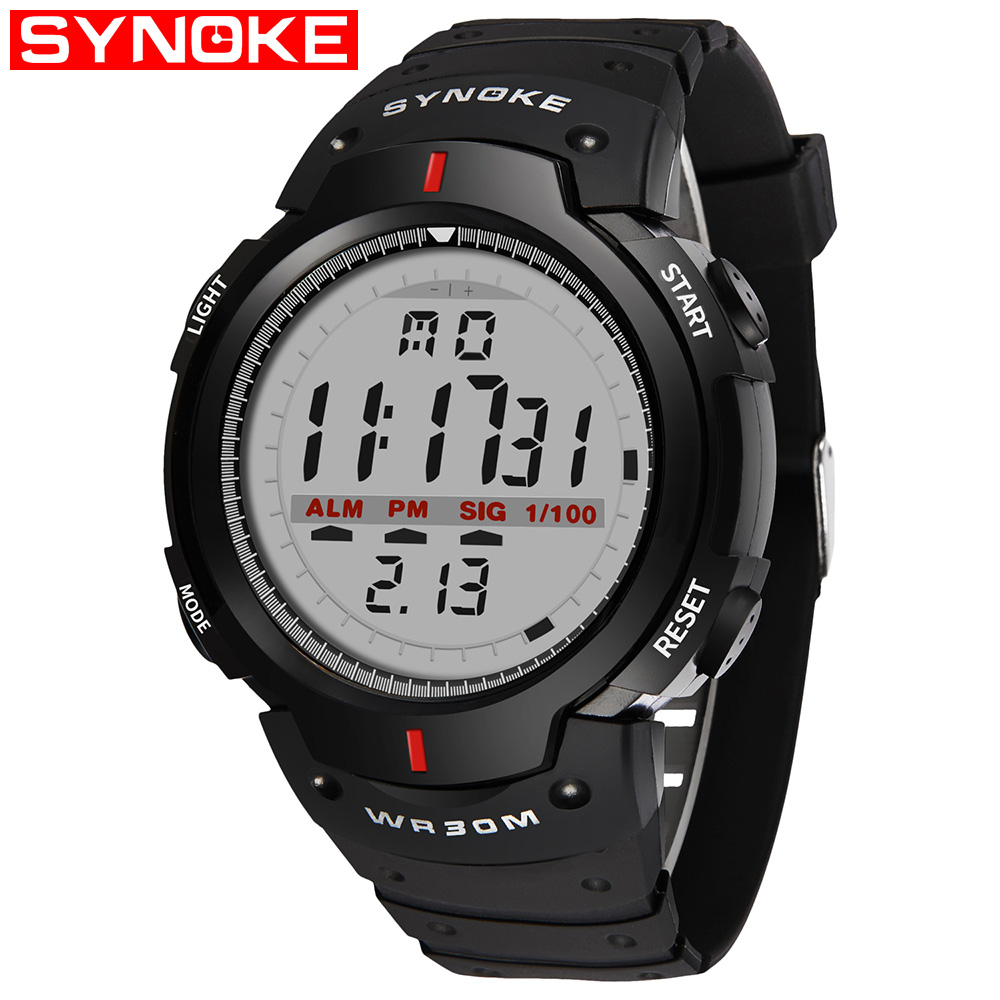 SYNOKE mannen Horloge 30M Waterdichte Elektronische LED Digitale Horloge Mannen Outdoor Heren Sport Pols Horloges Stopwatch Relojes Hombre: Black