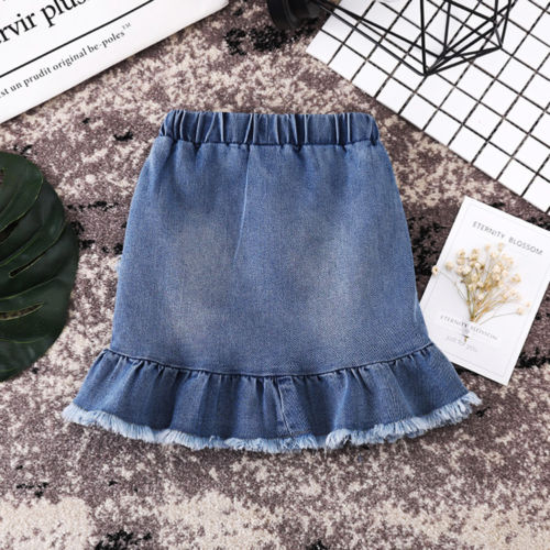 Bambini Pannello Esterno Tasto Dei Jeans per la Ragazza Del Denim Mini Gonna Casual Del Bambino di Modo Della Ragazza Sveglia Del Bambino Blu 1 2 3 4 5 6 anni