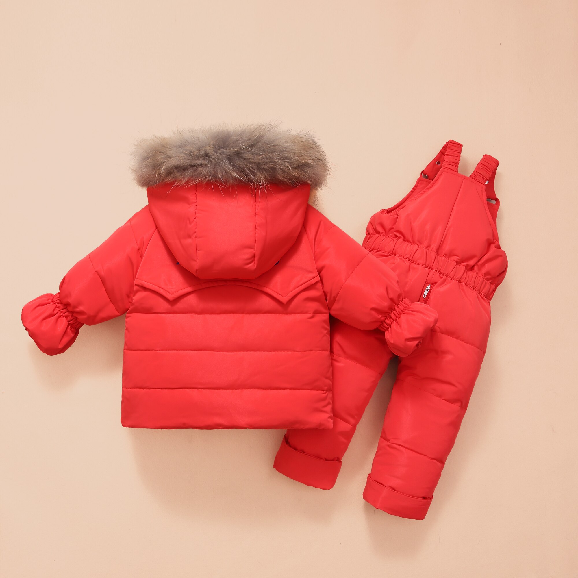 -30 grader vinter barn dunjacka kläder set pälskrage flickor dunjackor + overall barn varm kostym för små pojkar