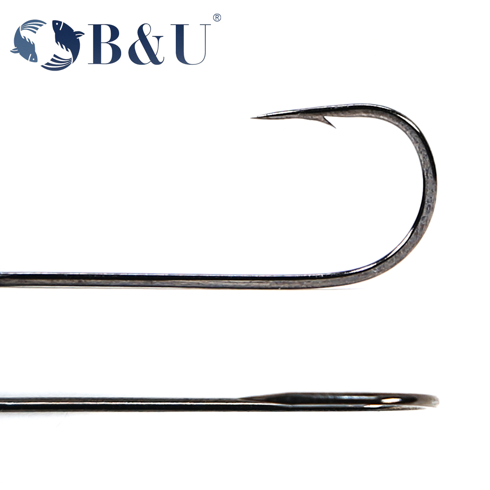 B&U 20pcs Barb Hook Fishing hook big ring Carbon Steel Single Hooks tackle Worm Hooks With big eyes Ring