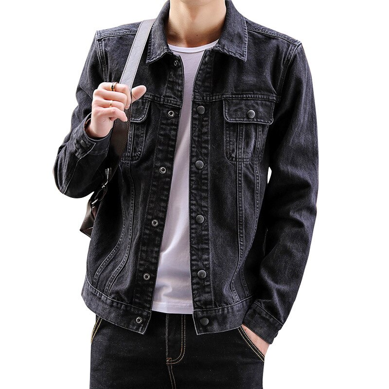 Spring autumn teenagers Slim tooling denim jacket plus size denim jacket men\'s gown Korean style tops street coat