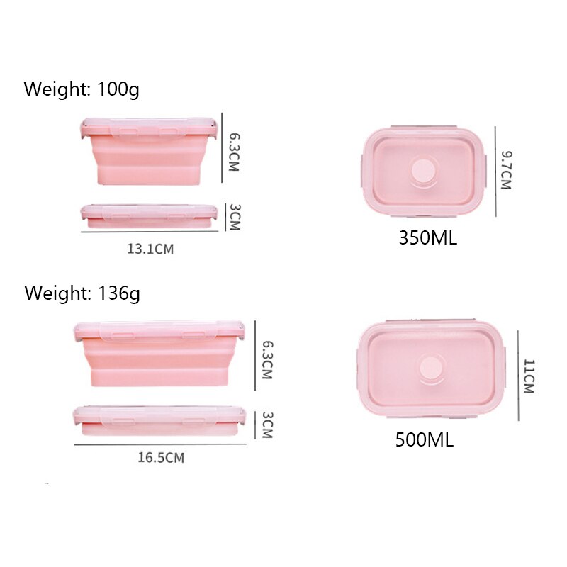 1200ML Silicone Foldable Lunch Box Collapsible Food Storage Container Bento BPA Free Microwavable Portable Picnic Rectangle Box