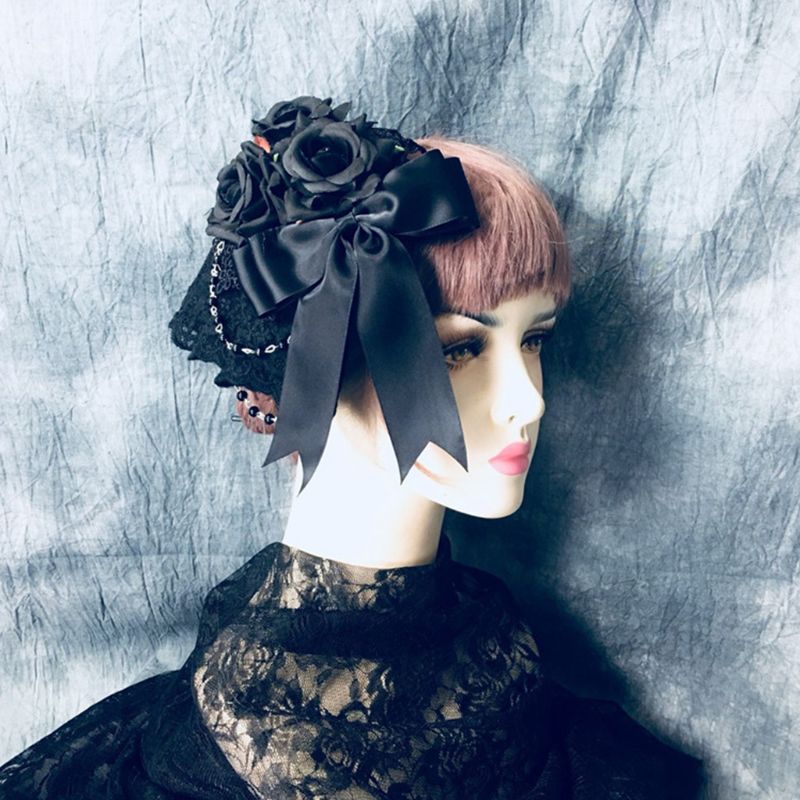 Dames bloemenkant fascinator kunstmatige roos strik haarspeld nep kralen ketting hoed bloemenkant fascinator
