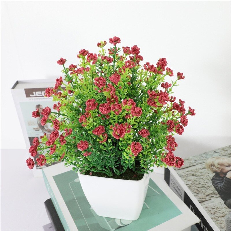 1pc Artificial Flower Bonsai Small Simulated Tree Plants Table Desktop Potted Ornaments Home Hotel Garden Decorate Plants