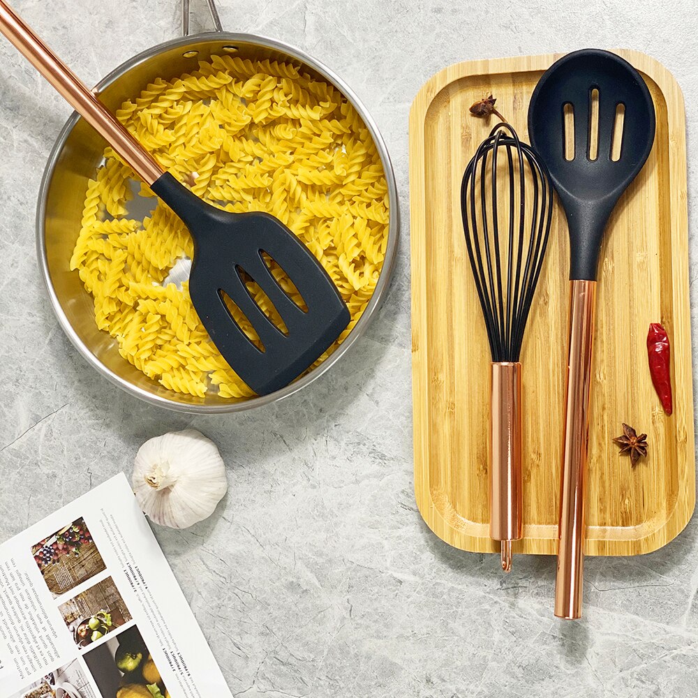 6/7 Pcs Silicone Kitchen Spatula Set,Cooking Utensils Sets with Rose Gold Handle Silicone Kitchen Tools Non-stick Kitchenware