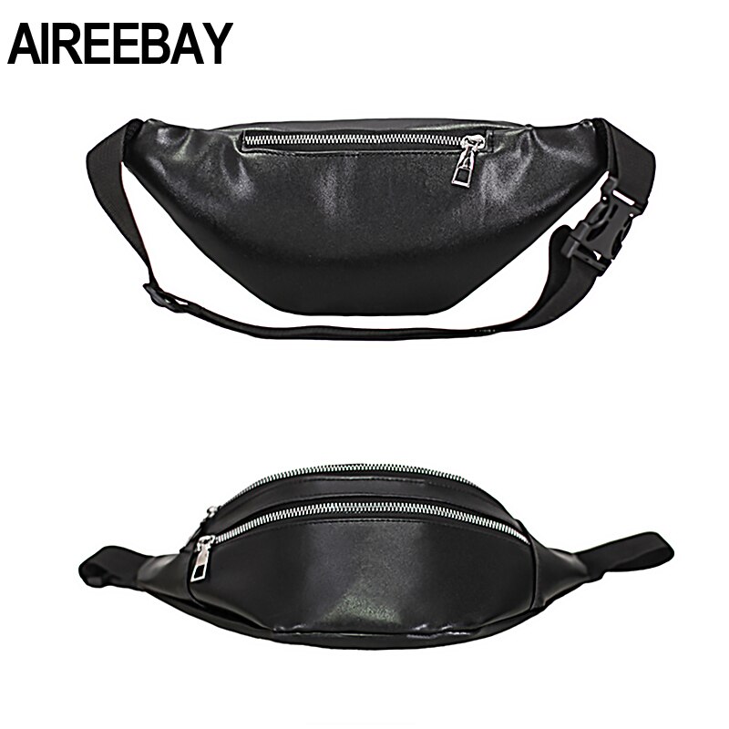 AIREEBAY Leather Waist bag For Women Fanny Pack Waterproof 3-Zipper Girls Bum Bag Travel Phone Pouch