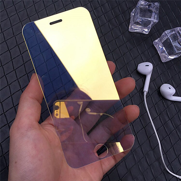 9H Colorful Mirror Tempered Glass Screen Protector for iPhone X XS 5 5S SE 6 6S 7 8 Plus Full Cover Film Protective Guard Case: Gold / 5 5S SE