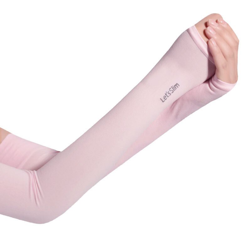 Guantes largos Protector de mano mangas de brazo mangas de seda de hielo Protector solar al aire libre protección para brazos UV calentador media mangas para dedos: Pink