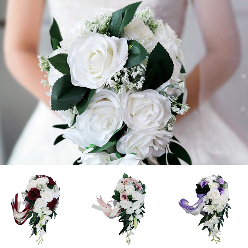 Tela Lovegrace + cinta ramo de rosas blancas flores para dama de honor pulsera accesorios de boda flor de mano nupcial