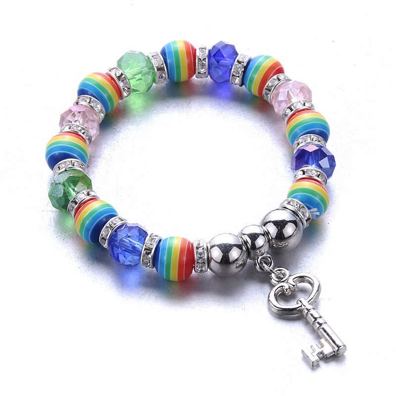 Pulsera con abalorios elásticos para niño y niña, brazalete con cuentas de colores, arcoíris, joyería fina