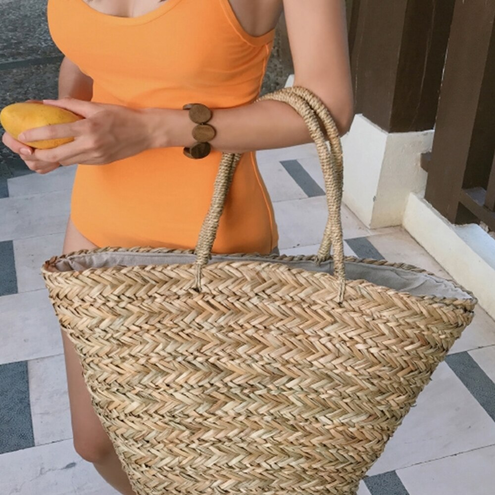 Casual Rotan Mand Vrouwen Handtassen Rieten Geweven Schoudertas Grote Capaciteit Tote Stro Tassen Zomer Strand Grote Bali Portemonnees