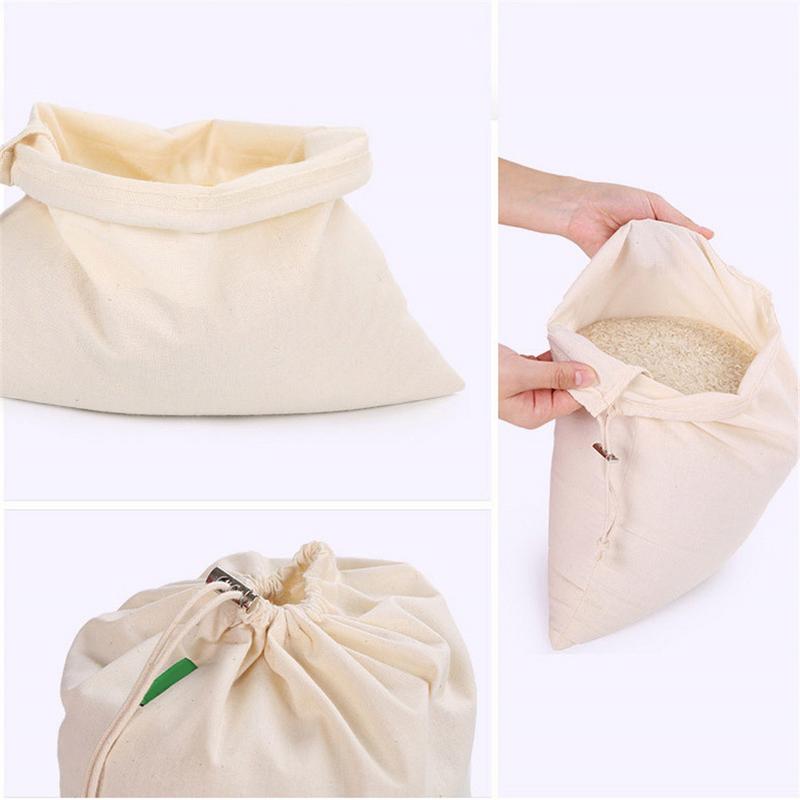 Cotton Drawstring Bag Beam Shopping Bag Fruit Vegetable Grain Seed Storage Pocket Reusable Bread Squeeze Bag Small Coin Purse