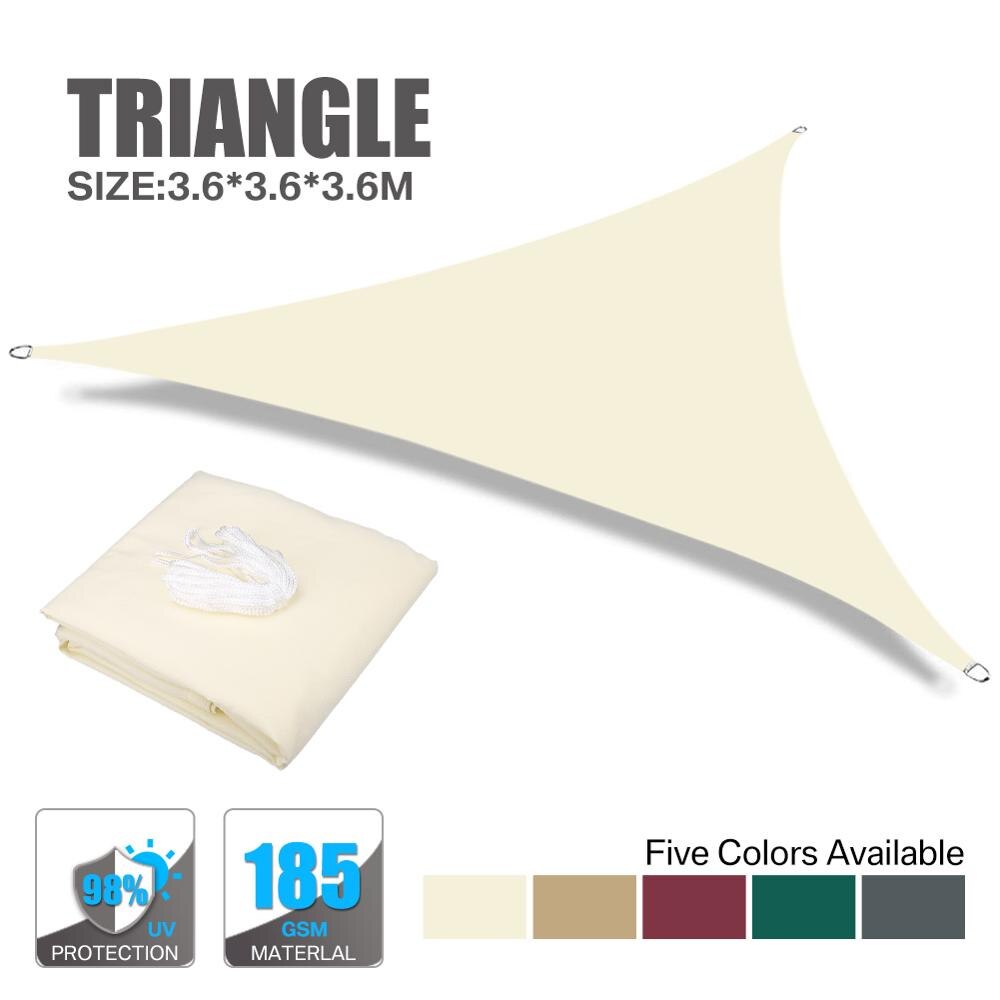 Beige vandtæt solafskærmning solsejl skyggeklud til udendørs have terrasse pool strand camping solsejl solsejl skygge sejl: Trekant 3.6 x 3.6 x 3.6m