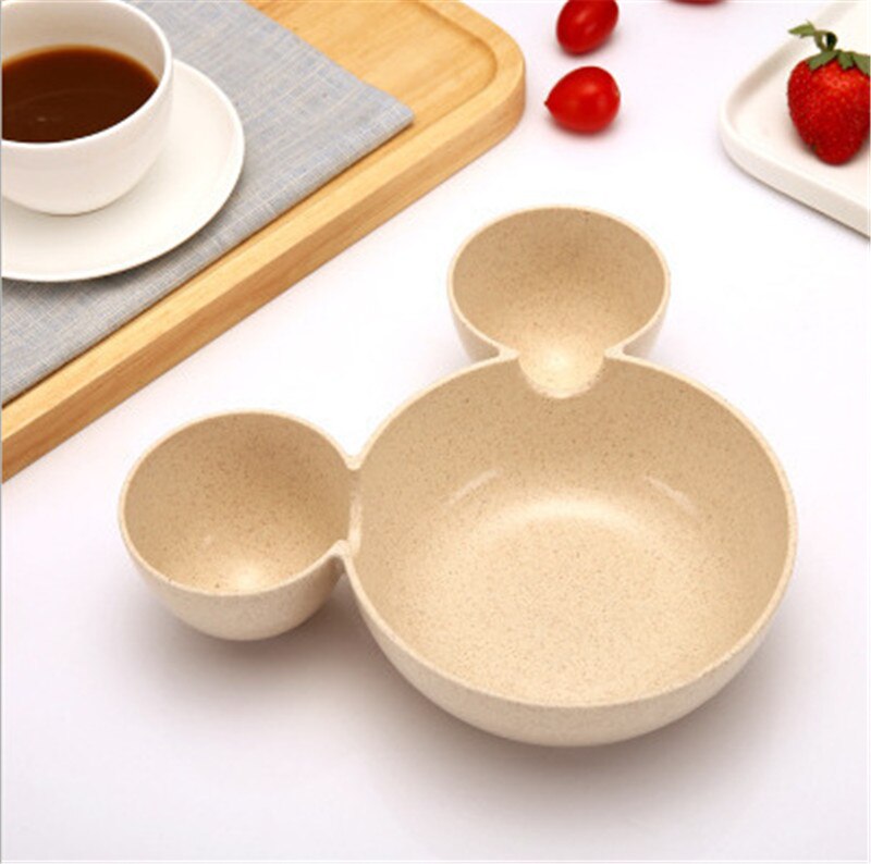 Baby bowl+spoon+fork Feeding Food Tableware Set Cartoon Bear Kids Dishes Eating Dinnerware Anti Wheat Straw Training Plate