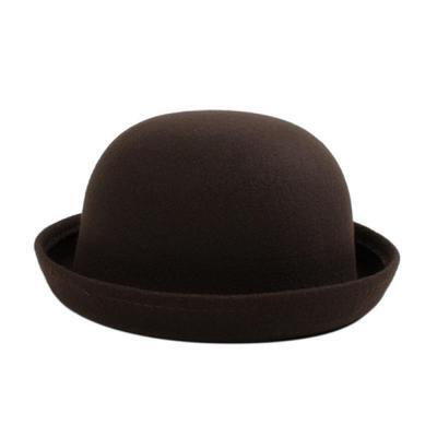 Retail Little Girls Fedora Hat Dome Cap Children Dress Hats Kids Caps Felt Hats Wool Felting Bowler Hat: Brown / Adult 56-58cm