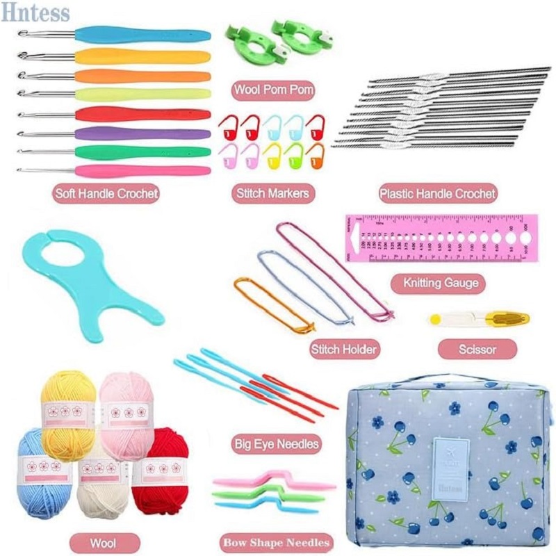 KOVEEN 59 pièces/ensemble ensemble de tricot au Crochet Portable bricolage débutant Kit de Crochet avec sac de rangement matériel Pack et outils de rangement