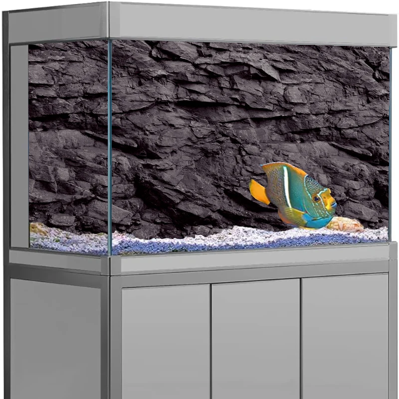 1 rouleau effet 3D pierre noire Aquarium fond affiche HD pierre de roche auto-adhésif Aquarium fond