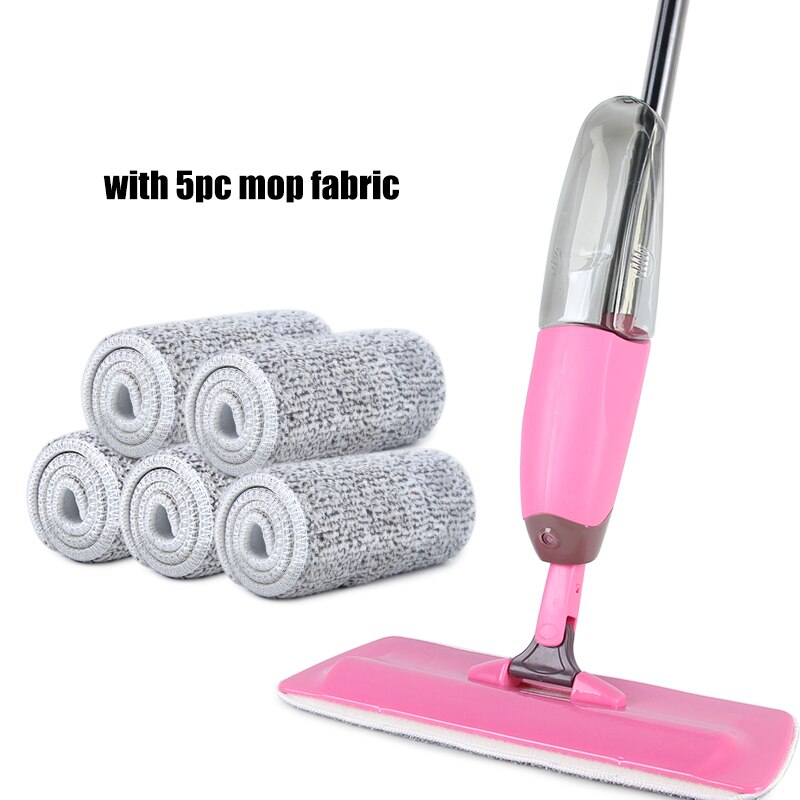 Spray Mop For Floor Clean Window Cleaner 360 Rotating Wooden Ceramic Tile Flat Mops For Home Cleaning Household Microfiber Pad: Pink with 5pcs rags