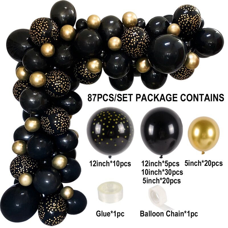 Kit de arco de Globos, guirnalda de Globos de látex negro dorado cromado para boda, de graduación, decoraciones para de cumpleaños