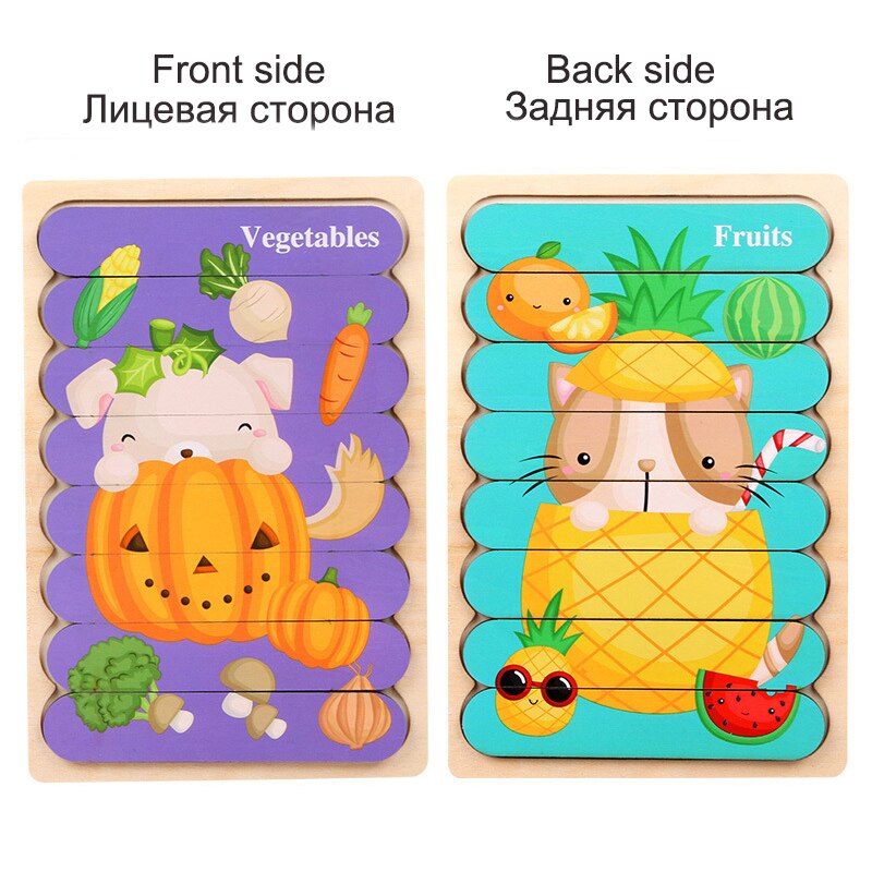 Dwustronna taśma dzieci 3D drewniane Puzzle Montessori zabawka Puzzle ze zwierzętami opowiadanie historii układanie układanki zabawki edukacyjne dla dzieci: WT262C