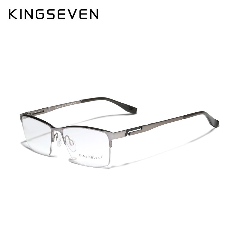 Kingseven mænds briller ren titanium halv ramme trending briller nærsynethed receptpligtige optiske briller: Grå