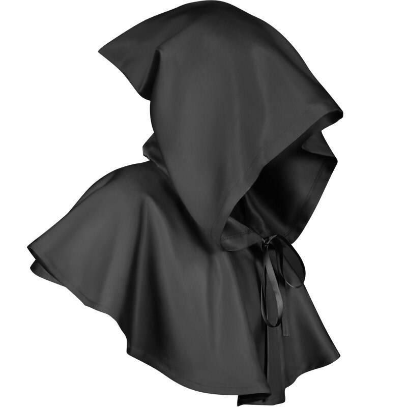 Halloween Party Witchcraft Hooded Cloak Costume Short Robe Medieval Knight Cape Unisex Costume Witch Wizard Vampire Outfit Top: black