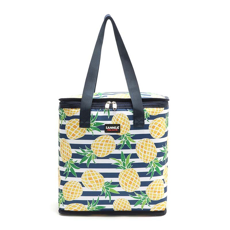 22L stijlvolle koeltas grote afdrukken lunch picknick box ice pack thermische maaltijd dranken wijn koud carrier voertuig isolatie cool tas: pineapple
