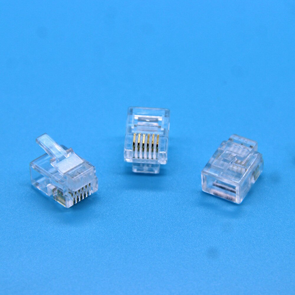 RJ11 RJ12 Cable Adapter 6P6C Socket Modular Crimp Network Telephone Transparent Connector Gold-plated Plug 50pcs/Lot