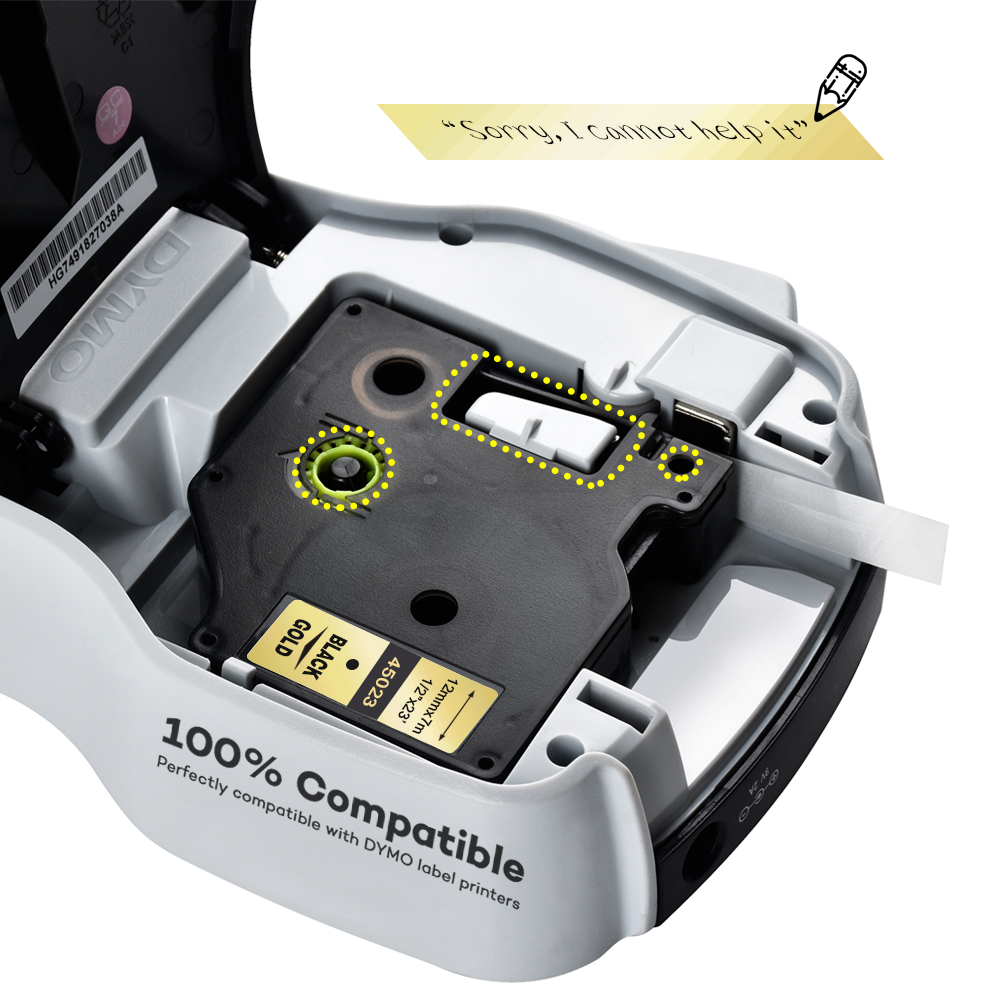 45023 Compatible Dymo D1 Black on Gold 12mm Label Tape Label Ribbons Printer Ribbon for Dymo Label Manager 160 280 210