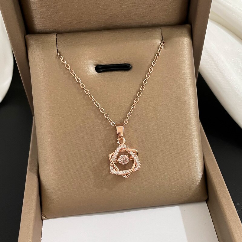 Full Crystal Rhinestone Moon 100 Language Pendant Titanium Steel Necklace for Colliers Dollane Women Necklace: 6