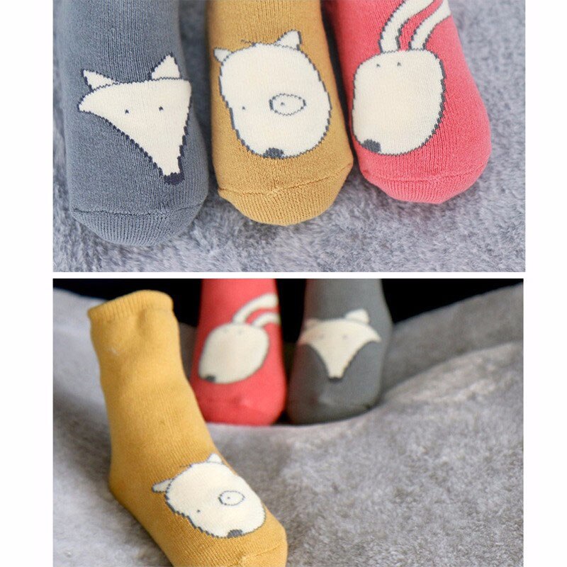 Inverno novo grosso meias do bebê do cão da raposa animais estilos de algodão da criança meias anti derrapante crianças meias do bebê da menina do menino