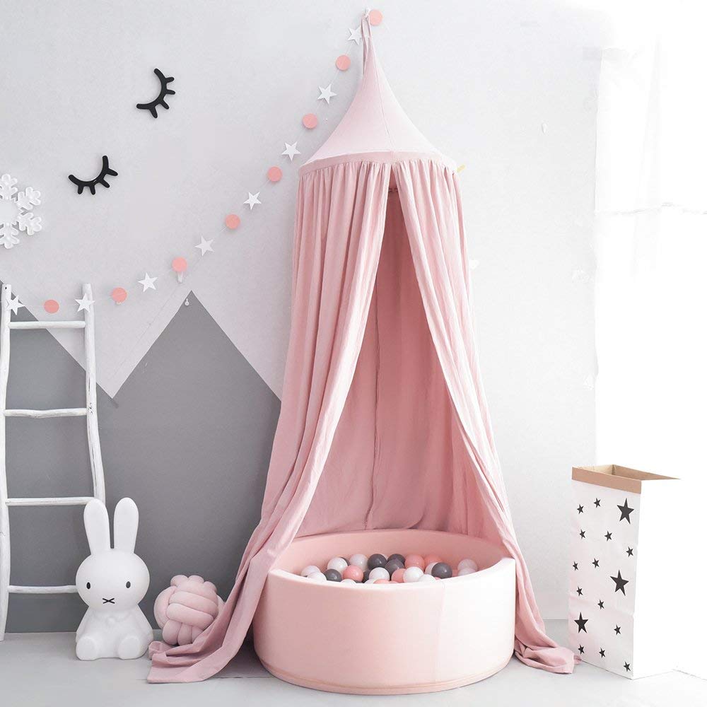 Dusty Roze Prinses Meisjes Mousseline Katoen Bed Cot Crib Spelen Luifel Opknoping Tent Dome Baldachin