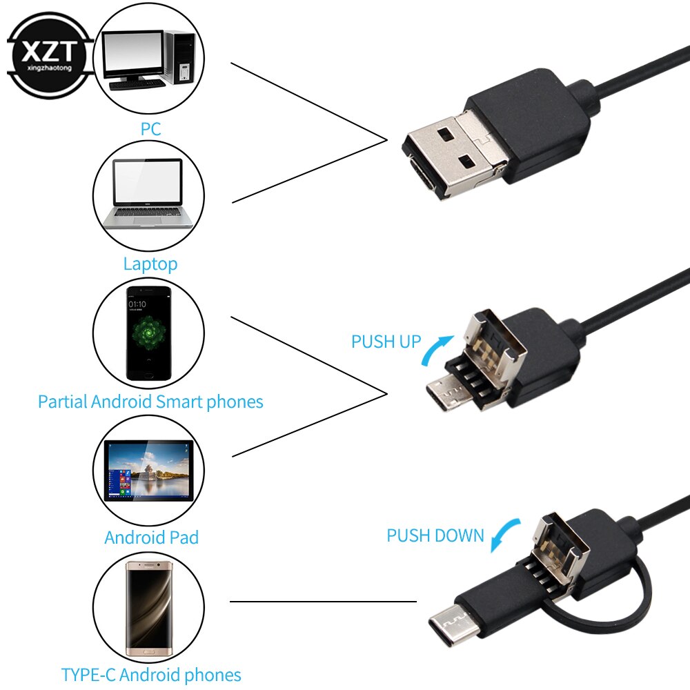 7Mm Usb Endoscoop Camera Micro Usb Otg Type C Flexibele IP67 Waterdichte 6 Verstelbare Leds Inspectie Borescope Voor Android pc