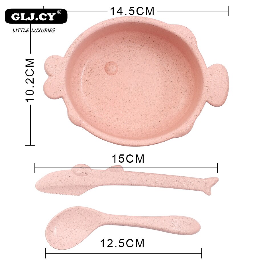 3 unids/set alimentación de bebé alimentos vajilla Boca de pescado de paja de trigo de la protección del medio ambiente de formación de los niños vajilla placa