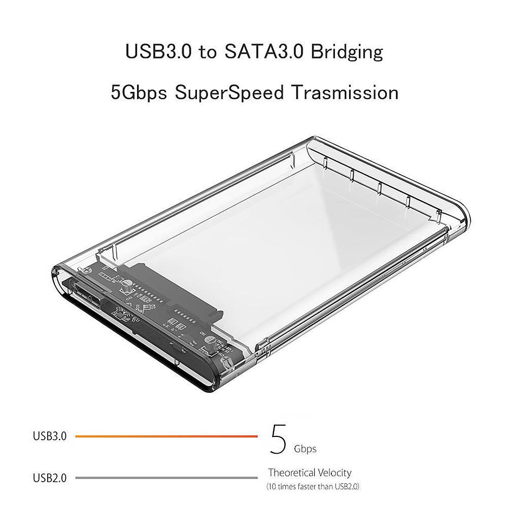 2.5 inch Transparent USB3.0 to Sata 3.0 HDD Case Tool Free 5 Gbps Support 2TB UASP Protocol Hard Drive Enclosure