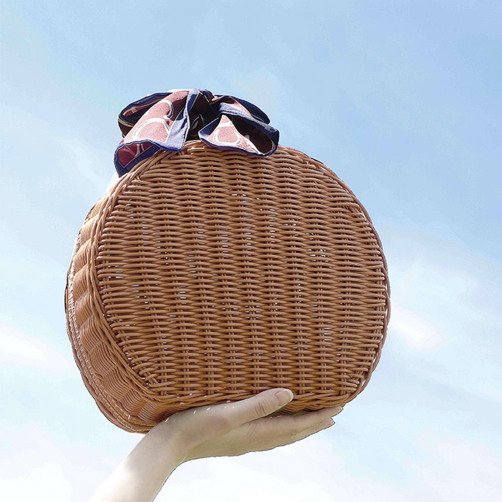 Wicker Storage Box 1PC With Double Handle Food Fruit Carrying Outdoor Picnic Seagrass Baskets Hamper Rattan Suitcase