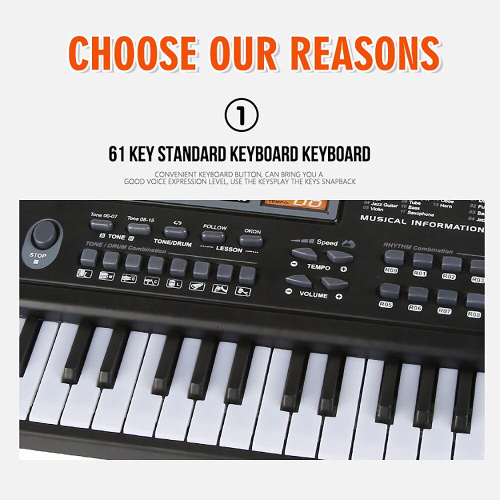 61-Key Digitale Elektrische Toetsenbord Draagbare Piano Multi-Functioneel Toetsenbord Met Microfoon Muziek Keyboard Voor Kinderen Kinderen
