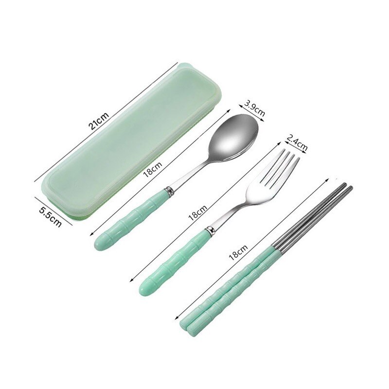 Stainless Steel Dinnerware Set Flatware Kitchen Accessories Camping Travel Sets Fork Spoon Portable Cutlery Sets With Case: 3pcs set Green