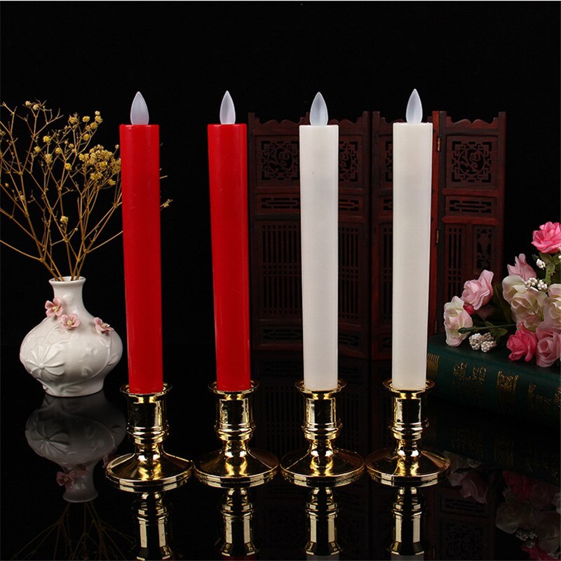 Pack of 6 Yellow Remote Flameless Moving Wick Led Taper Candles,Long Red Dancing Timer Battery Operated Window Candles With Base