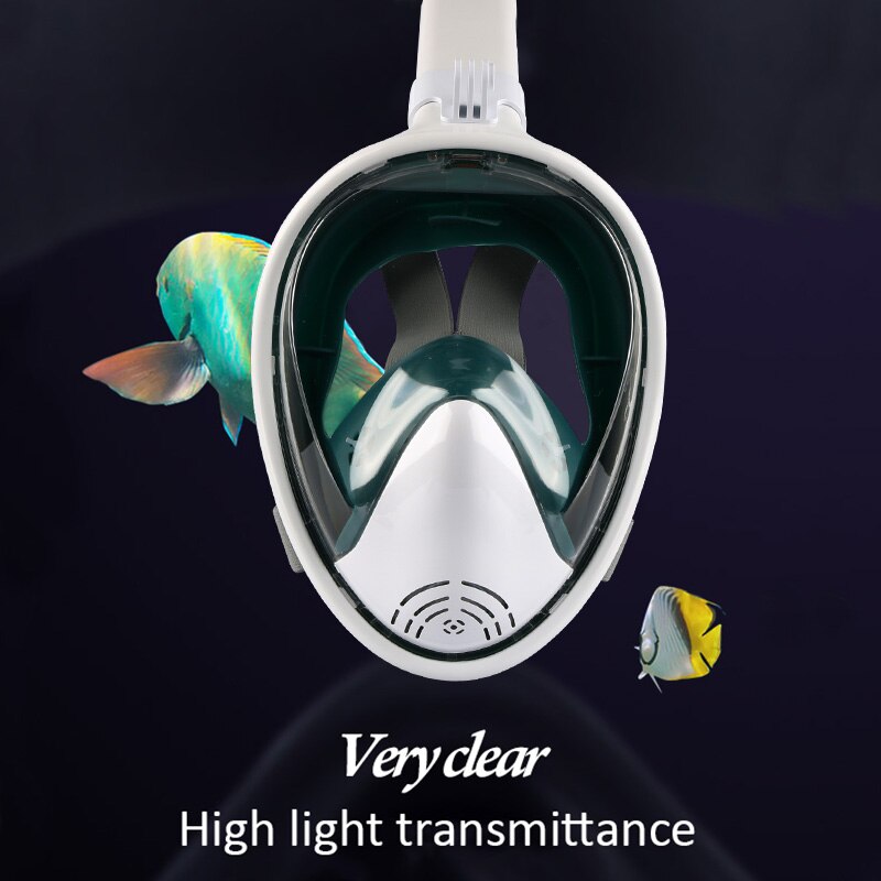 Volledig gezichtsduikmasker, anti-condensbril met camerabevestiging, onderwater snorkel, zwemmasker voor volwassenen en jongeren