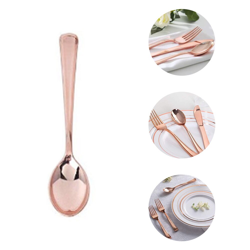 12 Stuks Wegwerp Servies Set Plastic Vorken Lepels Messen Rose Goud Servies Voor Lunch Diner Picknick Wedding Party Thuis