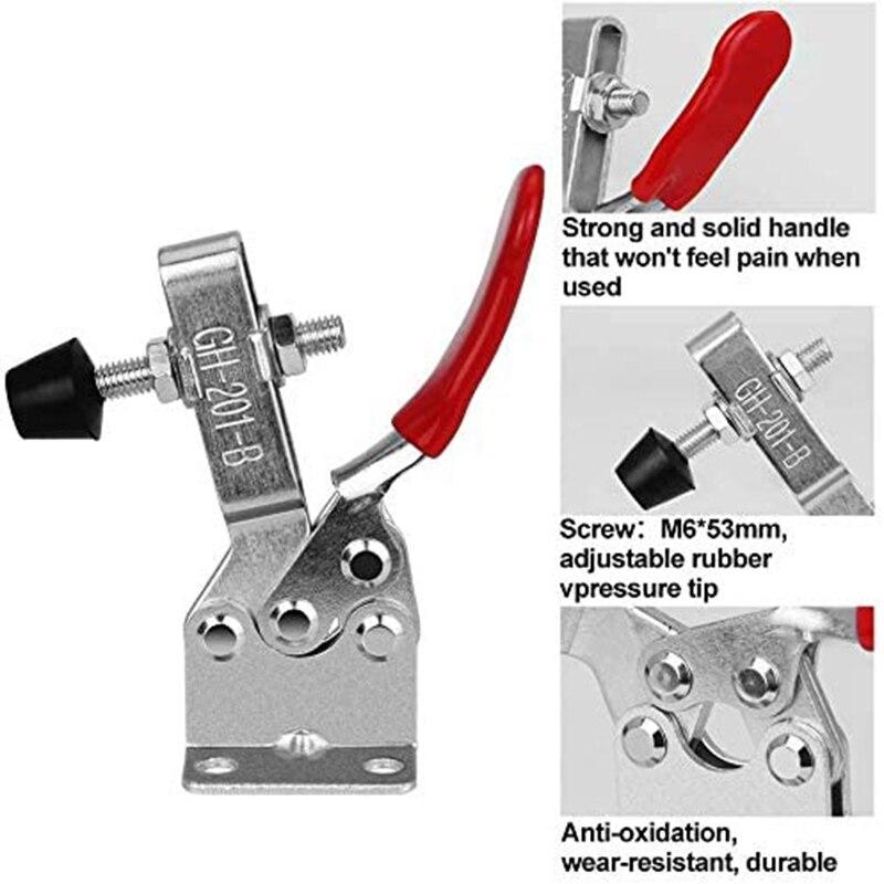 5 Pcs Toggle Clamp GH-201-B Adjustable Anti Slip Quick Release Tool 90KG Holding Capacity for Machine Operation Welding