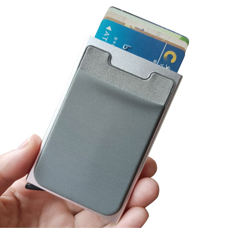 Slim Men Aluminum Wallet With Back Pouch ID Card Holder RFID Protection Mini Metal Automatic Pop up Credit Card Case Coin Purse: Silver with gray