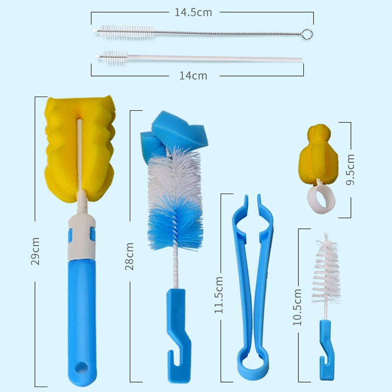 7 Pçs/set Bebê Mamilo Escova de Garrafa Esponja de Alta Densidade de 360 Graus Escova de Limpeza Escova de Garrafa de Leite Do Bebê Protable Bebê Pacifer