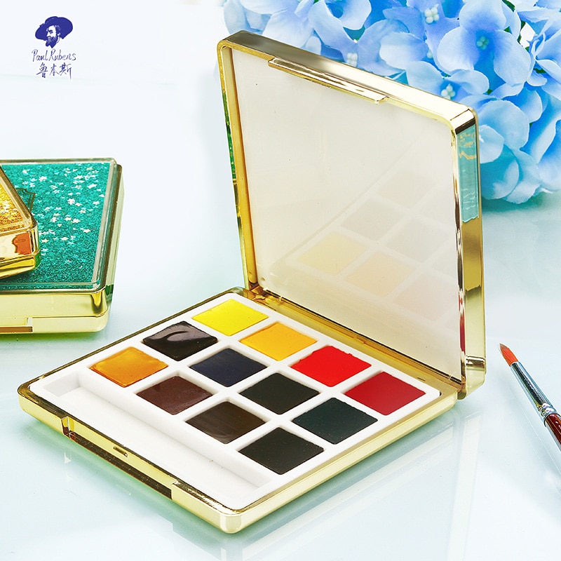 Paul Rubens Solid Watercolor Paint set 12 Colors Travel Portable Brilliant Series Paint for Artist Master