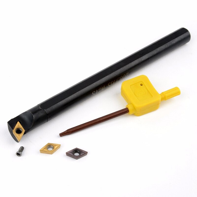 12 Pièces Dcmt0702 Plaquettes Carbure + S12M-Sducr07 Barre D'alésage 150Mm Avec Clé Pour Cnc Tour Intérieure Outils de Tournage