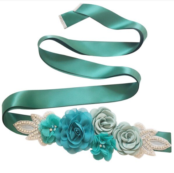 Green Blue Blush Pink White Flower Belts For Women Girl Flower Style Bridal Prom Dress Accessories Bridesmaid Sash Floral Belt