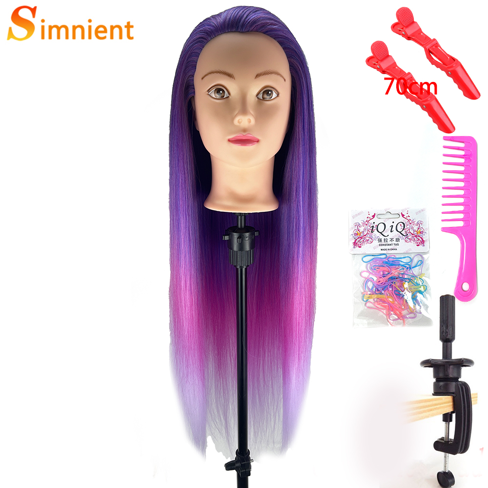 70Cm 100% High Temperature Fiber Blonde Hair Mannequin Head Training Head For Hairstyles Braid Hairdressing Manikin Doll Head: Pink